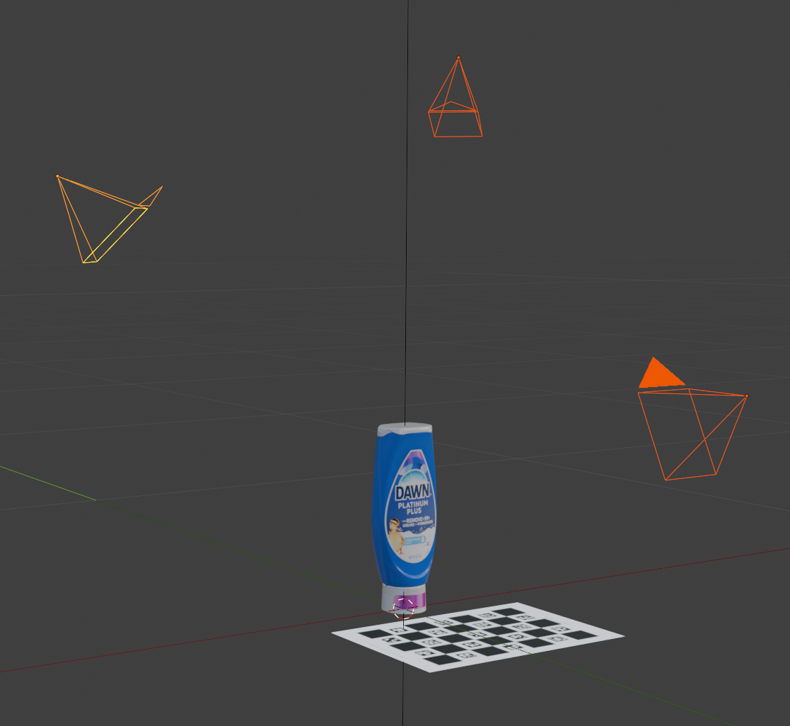 Camera rising through three elevations around the object