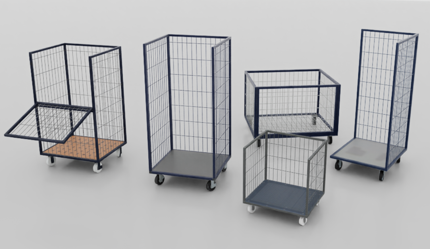 Procedural roll cages with different heights, panel layouts, and opening gates